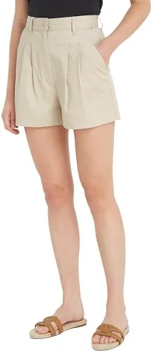 Tommy Jeans Damen Shorts Claire Pleated Shorts Kurz, Elfenbein (Newsprint), 33W