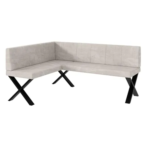 MEBLINI Eckbank für Esszimmer - Küchenbank - Essecke - Sitzecke Küche - Peter - X-Beine 128x168x87cm Links - Beige Samt
