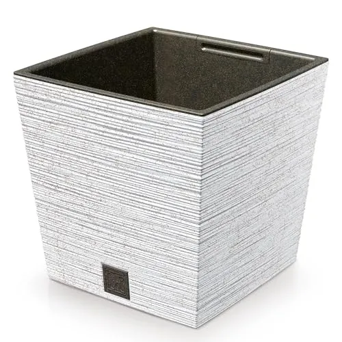 Annastore Blumentopf - Blumenübertopf wetterfest H 23,5 cm inkl. Innentopf mit 33% echtem Holzanteil - Pflanzgefäß - Pflanzsäule - Übertopf - quadratisch - Ø 24 cm/H 23,5 cm, Farbe eco-Weiß