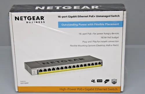 NETGEAR GS116PP - 16-Port Gigabit PoE Switch, lüfterlos und energieeffizient für geräuschsensible Umgebungen