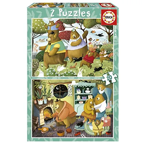 Educa - Puzzle 20 Teile für Kinder ab 3 Jahren | Waldgeschichten, 2x20 Teile Puzzle, Puzzleset für Kinder ab 3 Jahren, Kinderpuzzle, Tiere (19686)