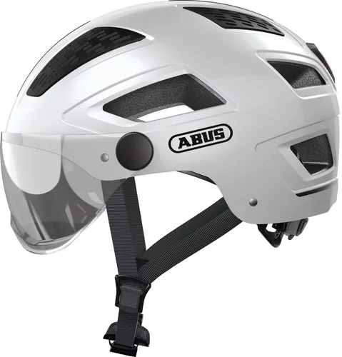 ABUS Stadthelm Hyban 2.0 ACE - Urbaner Fahrradhelm mit Visier und Licht - Fahrradhelm für Damen und Herren mit großem Visier, LED-Rücklicht für hohe Sichtbarkeit und ausgezeichnetem Belüftungssystem – ideal für Stadtverkehr und Pendler.