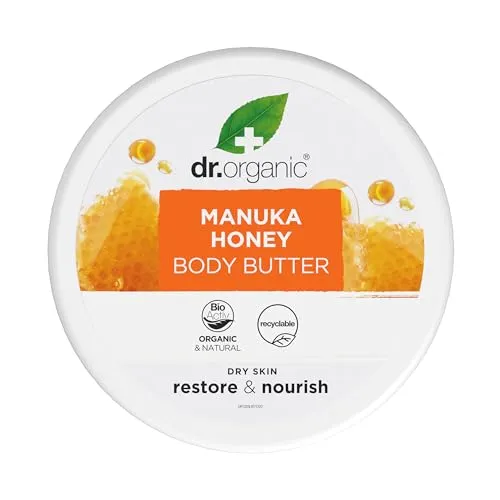 Dr Organic Manuka-Honig-Körperbutter, Feuchtigkeitsspendend, Trockene Haut, Für Männer, Für Frauen, Natürlich, Vegetarisch, Tierversuchsfrei, Paraben- & SLS-frei, Bio, 200ml
