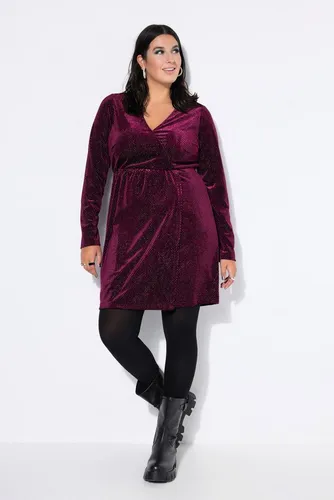 Studio Untold Damen große Größen Übergrößen Plus Size Samtkleid, A-Line, Glitzereffekt, Wickeloptik, Langarm dunkel kirschrot 50+ 846467349-50+