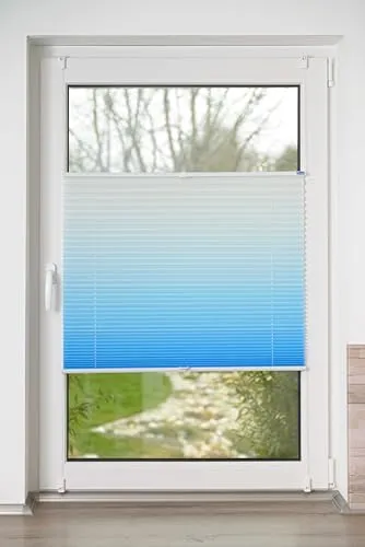K-home® Klemmfix-Plissee Farbverlauf Iceblau 95 x 210 cm - Plissee in stilvollem Iceblau, lichtdurchlässig und pflegeleicht. Ideal für Fenster ohne Bohren dank einfacher Montage mit Klemmträgern. Hochwertiger, langlebiger Stoff für eine ansprechende Raumgestaltung.