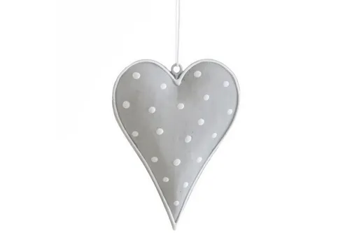 Deko AS Hängedekoration Dekoherzen aus Metall hellgrau-weiß - 2 Stück - 7.5 x 10 cm (2 St), mit weißen Tupfen