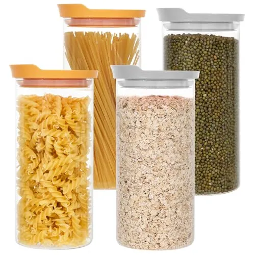 LIMILI Vorratsgläser mit Bambusdeckel 4er Set, Eckig Vorratsdose Glas - 1200ml - Vorratsdosen Glas, luftdich - Aufbewahrungsglas - Vorratsbehälter Glas Für Müsli, Zucker, Mehl