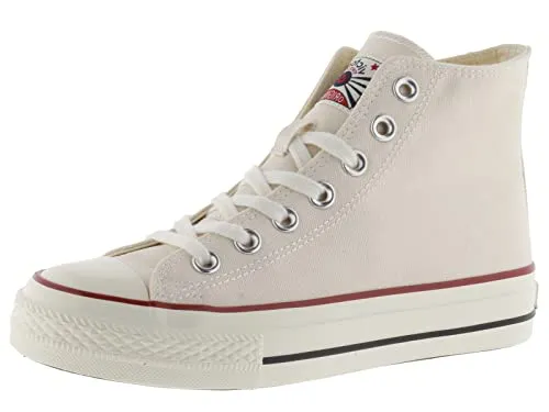 Victoria High-Top Tribu Canvas Sneakers für Damen in Crudo 38 - Damen-Sneaker aus 100% Baumwoll-Canvas mit Retro-Logo und glänzender Sohle. Ideal für einen coolen Look und hohen Tragekomfort.