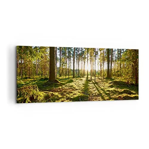 Wandbilder Dekoration Wohnzimmer Wald Baum Natur Panorama Bilder auf Leinwand 120x50cm Leinwandbild mit Rahmen Schlafzimmer Küche Wand Kunstdruck Art Groß Wanddeko Bild Wall Decor Canvas AB120x50-3724