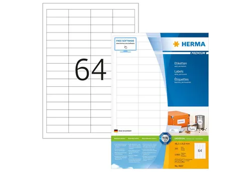 HERMA Universal Etiketten PREMIUM 48,3 x 16,9 mm - 12.800 selbstklebende Etiketten - Sonstige, ideal für professionelle Anwendungen, hochwertige PREMIUM-Qualität für klare und langlebige Beschriftungen.
