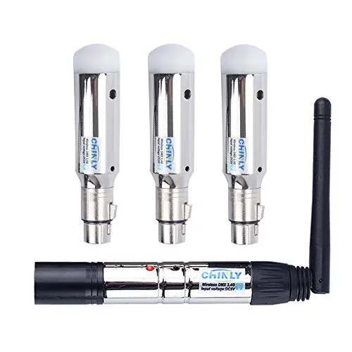 CHINLY DMX512 2,4G ISM 1 Sender und 3 Kabellose Empfänger Eingebauter Akku Wiederaufladbar für LED DJ Bühnen Bar Partylichter