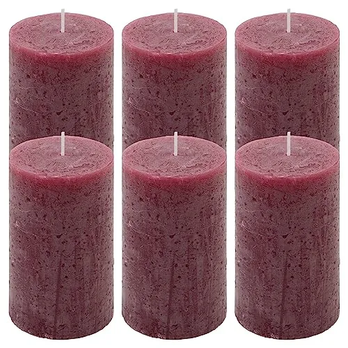 Nexos Trading - Bordeaux 6er Set Rustik-Kerzen Höhe 11,5 cm Ø 6,8 cm, Brenndauer ca. 40 Stunden, Unparfümiert, Zylindrisch, Indoor, Feiertag, Paraffin, Kerze