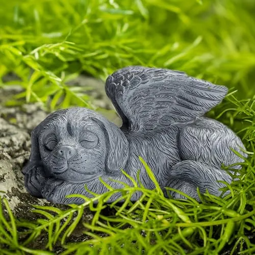 DiDiBirDi Hund Engel Haustier Denkmal Gedenkstein für Hund Grab Marker Tribut Statue,Hund Indoor Memorial Geschenk für den Verlust von Hund, schlafende Hundeengelfigur aus Kunstharz