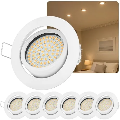 6x LED Einbaustrahler 230V Flach Dimmbar – Spots Deckenleuchte Schwenkbar 3000K Warmweiß – Deckenstrahler für Küche & Wohnzimmer