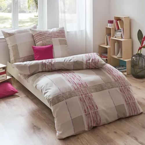 Kaeppel Mako Satin Bettwäsche 155x220 cm - Modernes Design in Pink - 2-teiliges Set mit Kissen- und Bettbezug, hautsympathisch und pflegeleicht. Ideal für den Sommer, mit Reißverschluss und Trocknereignung. Hochwertige Mako-Satin Qualität.