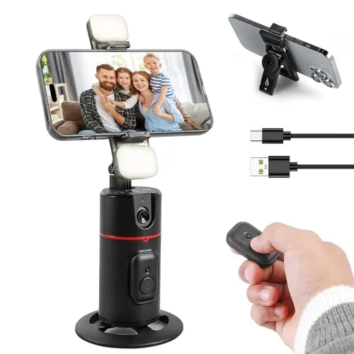 Auto Face Tracking Handy Stativ, 360° Drehung Verfolgung Stativ Smart Telefonhalter Selfie Stick Gestensteuerung KameraStativ mit Fernbedienung & Fülllicht für Vlog Videoaufnahme Live Streaming