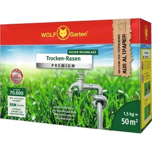 Wolf-Garten Rasensamen L-TP 50 Trocken-Rasen 1,5kg - Gräsersamen für trockene Standorte, ideal für Neuanlagen bis 50m². Trockenheitsresistent und wintergrün, mit 25% Cashback-Aktion bis 31.05.25!