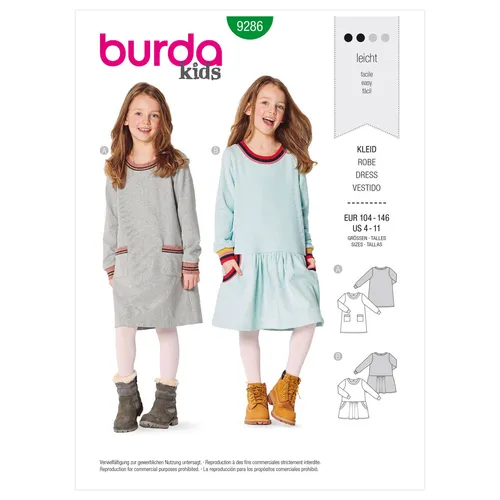 Burda Kinder 9286 KINDER Kleider Nähen Muster Größen 4