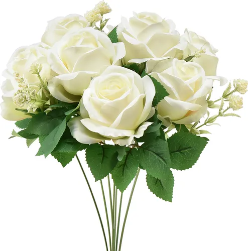 Künstliche Rosenstrauß Weiß 42cm Hochzeit Dekoration Seidenblumen