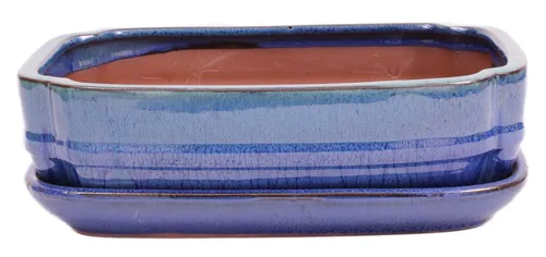 Bonsai - Schale eckig 27 x 20.5 x 7.5 cm , grün / blau , mit Untersetzer 31135