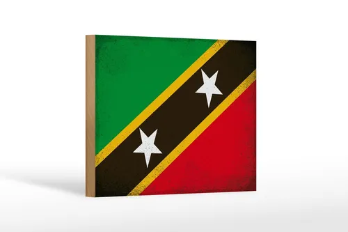 Holzschild Flagge St. Kitts und Nevis 18x12cm Flag Vintage Deko Schild