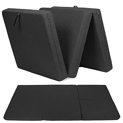 sunnypillow Premium Klappmatratze 80 x 195 x 15cm Schwarz | 3-teilige Faltmatratze mit abnehmbarem Bezug | Schaumstoff extra dick 15cm | Matratze faltbar klappbar Gästematratze Reisematratze |