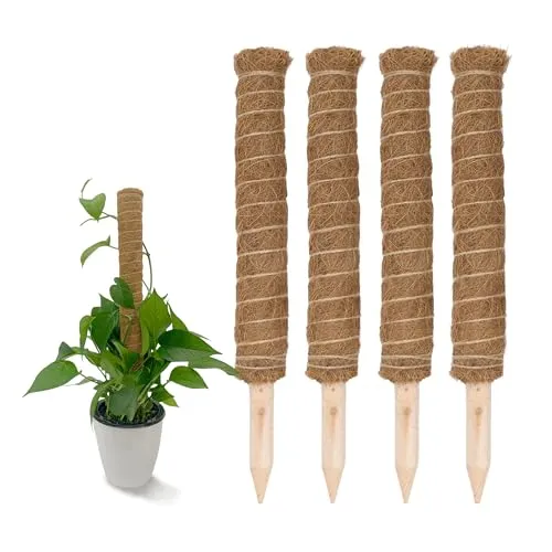 Kokos Rankstab 40 cm Natur - 4 Stück - Pflanzstab für Zimmerpflanzen – Blumen Pflanz Stab Topf Rankhilfe Kletterhilfe Kokosstange für Kletterpflanzen