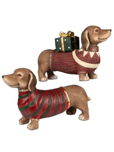 formano 2er Set Deko Hund Figur Weihnachtsdekoration aus Magnesia 52cm - Zwei handbemalte Deko Hund Figuren (HBT je 30 x 15 x 52 cm) im festlichen Design – perfekt für ein einladendes Ambiente in jedem Raum. Hochwertig aus Magnesia gefertigt, ideal als vielseitige Weihnachtsdeko und Geschenk für Hundeliebhaber.