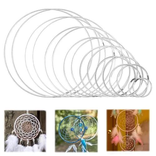 DTYGUIXE 16 Stück Metallringe, 4/6/8/10/12/15/18/20cm Ringe für Traumfänger und Armbänder, Makramee Dekoration (Silber, Drahtringe)