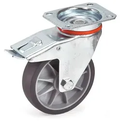 fetra Lenkrolle mit Feststeller 125 x 32 mm - Tragkraft 135 kg - Lenkrollen mit Feststeller, ideal für Möbel und Transportgeräte, mit extrem niedrigem Rollwiderstand und spurlosen Reifen für müheloses Bewegen.