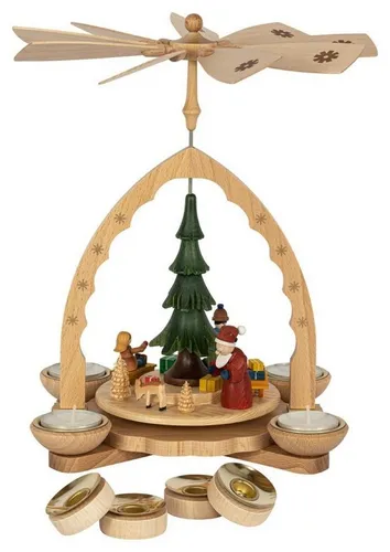 Richard Glaesser Weihnachtspyramide Weihnachtswald bunt 27 cm - Weihnachtspyramide aus Holz, handgefertigt aus dem Erzgebirge, ideal für stimmungsvolle Weihnachtsdekoration mit Kerzen oder Teelichtern.