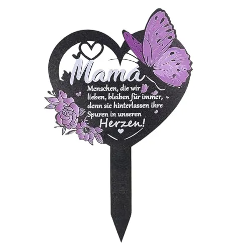 QKNOSM Grabschmuck Wetterfest Herz 30×20cm, Wetterfest Grabdekoration Eisen Grabstecker Personalisiert Grabschmuck Schmetterling Trauer Gartenstecker für Den Hof Grab Friedhof