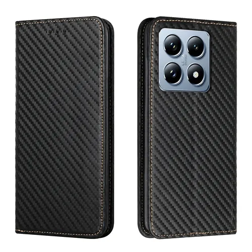 Für Xiaomi 14T Pro Carbonfaser Flip Magnetisches Kunstleder Kartenfächern Hülle