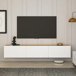 TV Möbel Lowboard Atlantische Kiefer Weiß - Stylisches Lowboard für Fernseher, 150 cm breit, aus melaminbeschichtetem Span, ideal für eine moderne Wohnraumgestaltung.