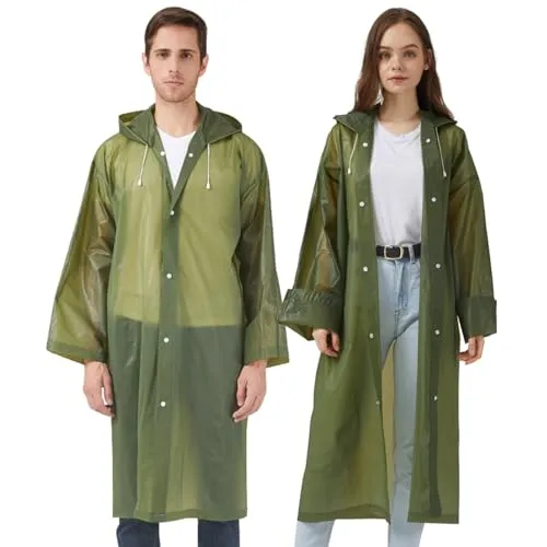 Regenponcho Regenjacke Regenmantel für Herren Damen Wasserdicht, 2 Stück Wiederverwendbar Regencape Regenbekleidung für Wandern Camping Radfahren Reisen (D-Armeegrün)