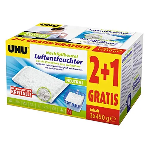 3x UHU 47135 Luftentfeuchter Nachfüllbeutel 450g Promopack 2 plus 1