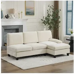 REDOM Schlafsofa 194x118x81 cm, vollgepolstert für maximalen Komfort, Vielseitig für Wohnzimmer, Lounge oder als Gästebett nutzbar 1 Teile, 3-Sitzer Ecksofa mit Schlaffunktion in weichem Stoff, beige beige|weiß
