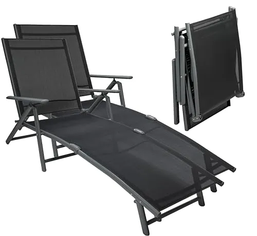 sunnypillow 2er Set Sonnenliegen klappbar - Aluminium Gartenliege mit 150 kg Tragkraft - Liegen für Garten und Balkon mit 8-fach verstellbarer Rückenlehne für maximalen Komfort und wetterfeste, rostfreie Aluminiumkonstruktion.