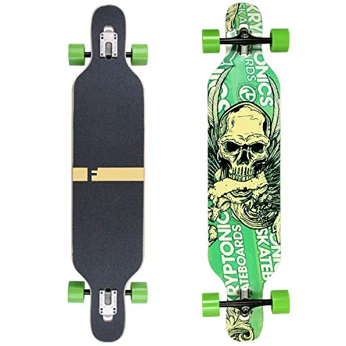 FunTomia Longboard mit LED Rollen - Camber Twin Tip, Flex 1, für 25 bis 122kg - Longboard für Carving, Cruising und Freeride, aus hochwertigem Ahornholz, mit sportlichem Design und LED Rollen für zusätzliche Sichtbarkeit und Spaß beim Fahren.