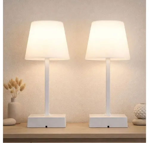GLOBO LIGHTING LED Tischleuchte, LED-Leuchtmittel fest verbaut, Kaltweiß, Warmweiß, Neutralweiß, Tageslichtweiß, Farbwechsel, Tischleuchte Nachttischlampe LED Akku weiß Touchdimmer CCT USB 2er Set