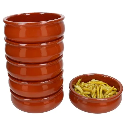 MamboCat 6er Set Berlin Cazuela Schale - Mediterrane Tapas-Schüssel - 6er Set BERLIN Cazuela Schalen Ø 15,7 cm | Einzigartige rot-braune Tonware für leckere Tapas, Antipasti und Snacks | Jedes Teil ein Unikat und perfekt für Ihre nächste Feier!