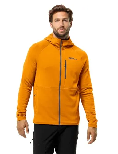 Jack Wolfskin Herren Kolbenberg Hooded Fz M - Safflower, S EU - Laufjacke für Herren mit fest verbundener Kapuze, Brust- und 2 Hüfttaschen, ideal für aktive Outdoor-Abenteuer.