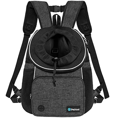 PetAmi Hundetragerucksack, verstellbar, für Hunde und Katzen, belüftete Hundetrage für Wandern, Camping, Reisen, kleine und mittelgroße Hunde, Welpen, große Katzen, max. 6,8 kg, Dunkelgrau