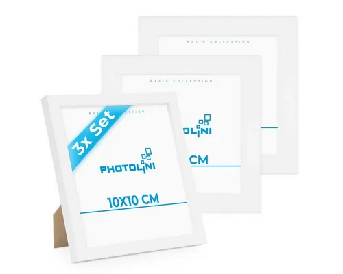 PHOTOLINI Bilderrahmen 3er Set modern mit bruchsicherem Acrylglas, Holz MDF, Fotos & Poster, für 3 Bilder (3er Set), Posterrahmen 10x10 cm quadratisch, zum Aufhängen & Aufstellen