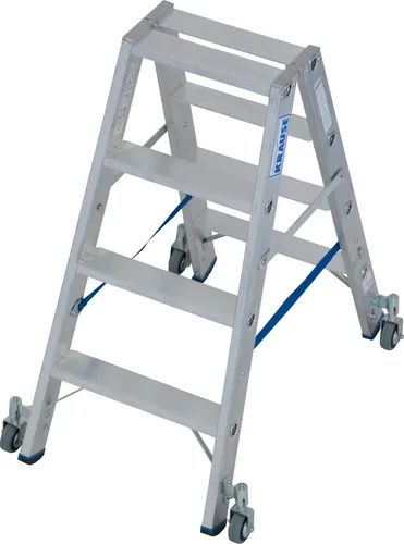 STABILO Stufen-Doppelleiter, fahrbar mit 2x4 Sprossen - Aluminium Stehleiter mit einer Tragfähigkeit von 150 kg, ideal für sicheres Arbeiten in der Höhe und einfach zu bewegen.