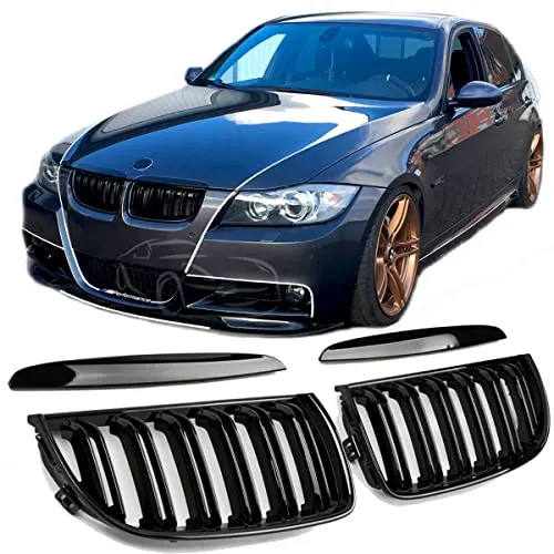 GCP PASST FÜR 3ER E90 E91 BIS 08 SPORT KÜHLERGRILL DOPPELSTEG GRILL GLANZ SCHWARZ