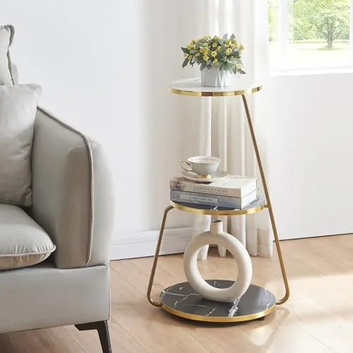 [en.casa] Beistelltisch Sipoo - 3-stufiger Sofatisch mit 3 Ablageflächen - Beistelltisch fürs Wohnzimmer, vielseitig einsetzbar mit elegantem Design und drei praktischen Ablageflächen für Ordnung und Stil.