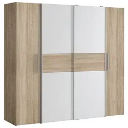 FORTE Kleiderschrank Kalixtus - 200x190x60 cm, 2 Schiebetüren & 2 Drehtüren - Kleiderschränke mit 8 variablen Einlegeböden, ideal für optimalen Stauraum. Hergestellt aus FSC®-zertifiziertem Holzwerkstoff, erhältlich in Sonoma Eiche/Weiß.
