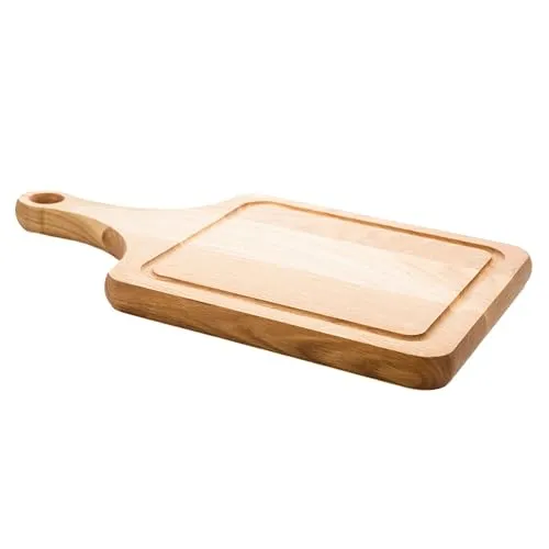 Set Schneidebrett Holz 34x19 cm - Premium Eiche Massiv mit Griff, Made in EU, Großes Küchenbrett Holz für Profi & Hobby, Rutschfest & Robust, Ideal als Geschenk