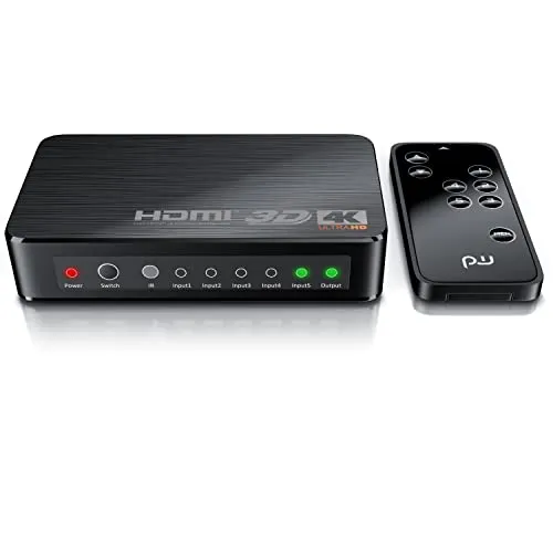 CSL - HDMI 2.0 Verteiler 4k 60Hz - 5 Port Switch mit Fernbedienung - 2.0b Ultra HD 4096x2160 3840x2160 - HDR - 3D Ready - HDCP - 48 Bit Deep Color - automatische Umschaltung - Alu Schwarz